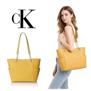 Calvin Klein Hayden Pastel Spring Saffiano Leather Large Chain Tote
